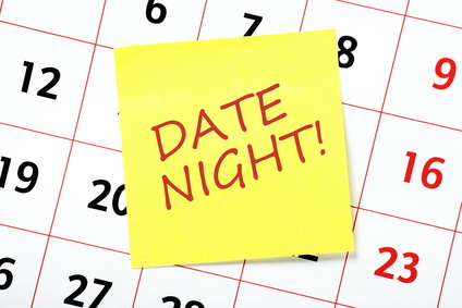 Date Night reminder note attached to a calendar
